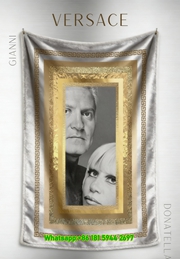 Versace Gianni and Donatella Portrait Print Flannel Throw Blanket Luxury Gold and Silver Greek Key Sofa Cover Blanket IMG_1538